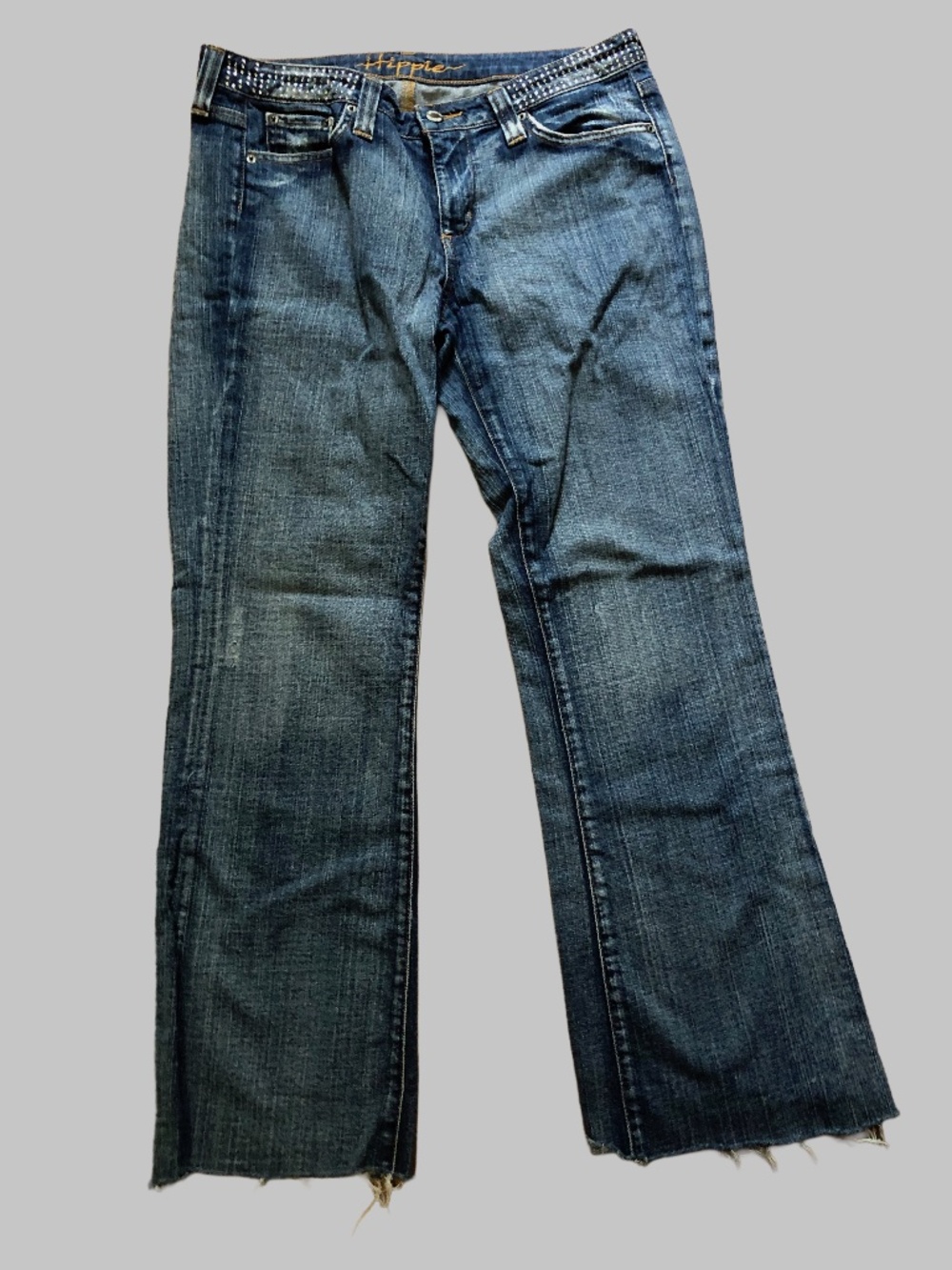 Hippie Brand Rhinestone Distressed Bootcut Jeans Mid Rise Paint Splatter Size 30